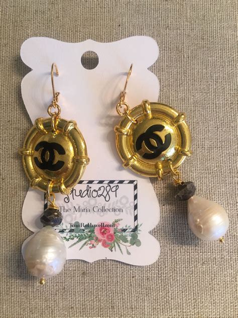 vintage chanel button earrings|More.